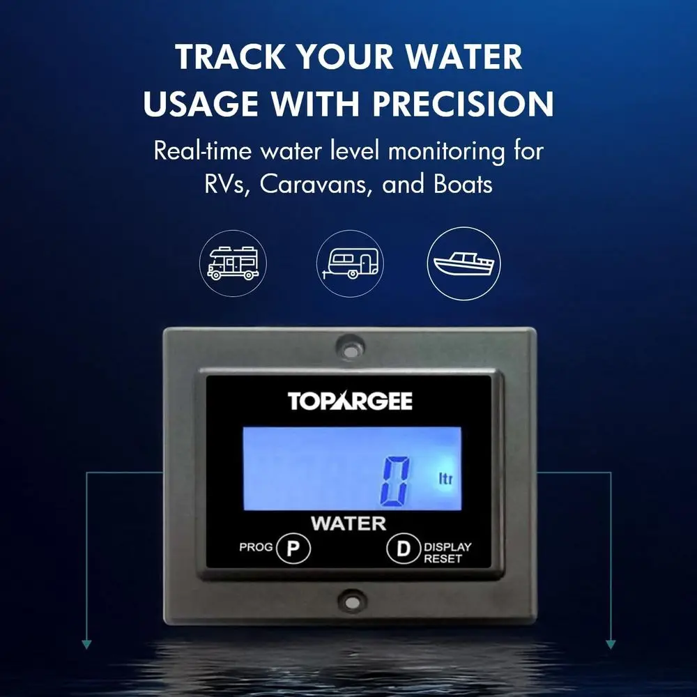 フラッシュマウント水タンクゲージ - リアルタイムRV、キャラバン、ボート用アクセサリー水位モニター - 正確な流量計（リットル/ガロン）