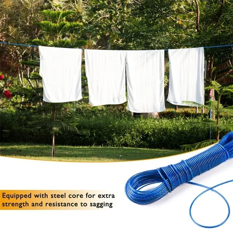 Clothing drying rope, 787.4 inch 3mm rope,  garden washing line, steel wire PVC cloth rope, outdoor travel camping accessories