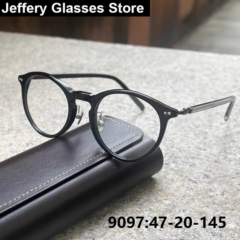 

Ретро овальные черные ацетатные титановые очки в оправе для мужчин и женщин, брендовые дизайнерские винтажные очки, сверхлегкие корейские очки ручной работы