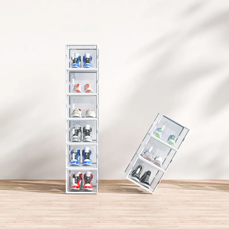 

Foldvable Integrated Shoe Box Organizer And Storage Boxes Cabinet Transparent Visible Installation Free Rack Easy To Use white