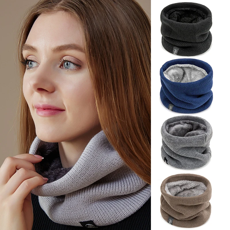 Unisex Fashion Knitted Neck Scarf Solid Cashmer Like Winter Scarves Lady Warm Thick Plush Windproof Women Men Neck Scarfs Ring