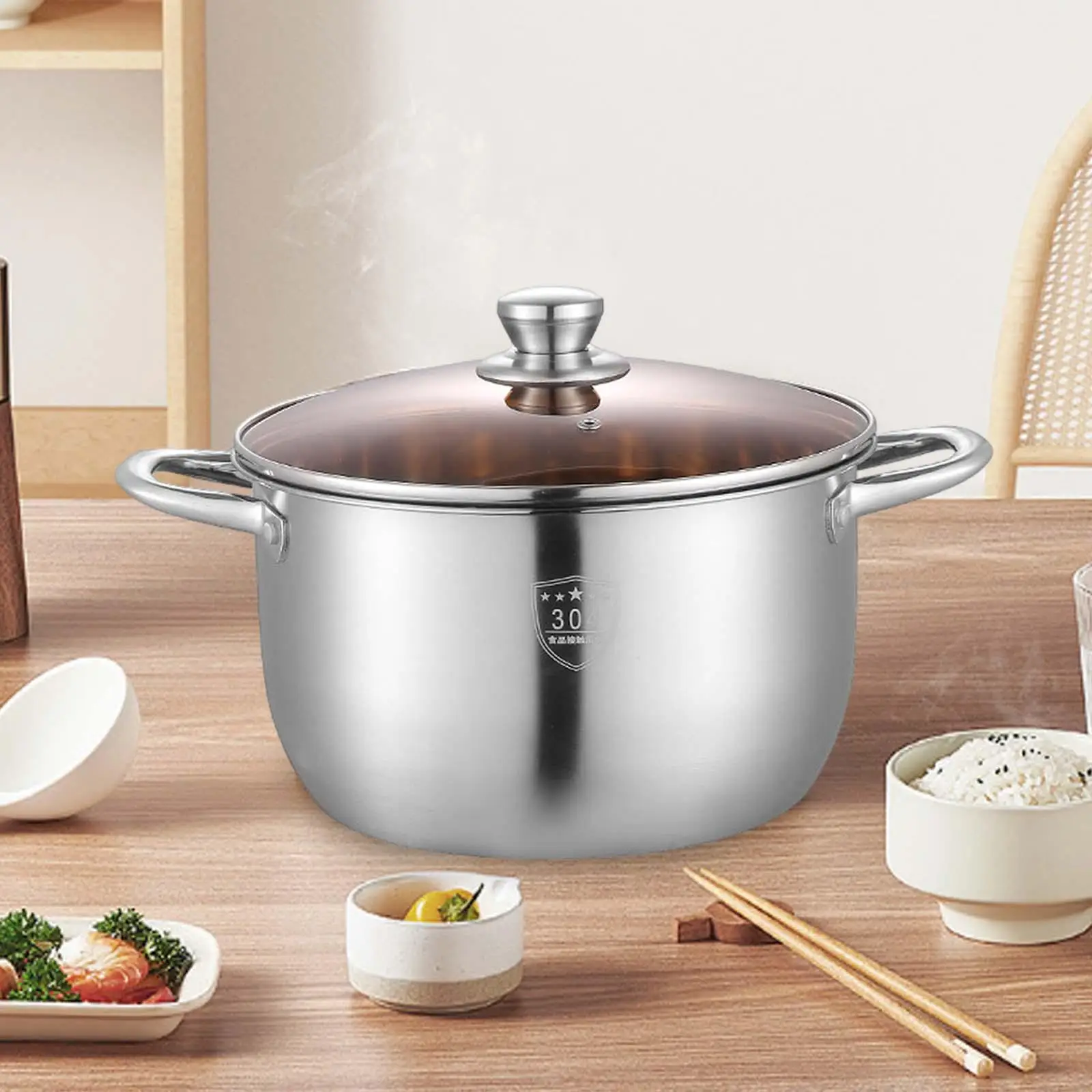 Stainless Steel Stockpot Thick Bottom Suitable for All Stoves Non Stick Soup Pot for Sauce Eggs Warming Milk Soup Vegetables