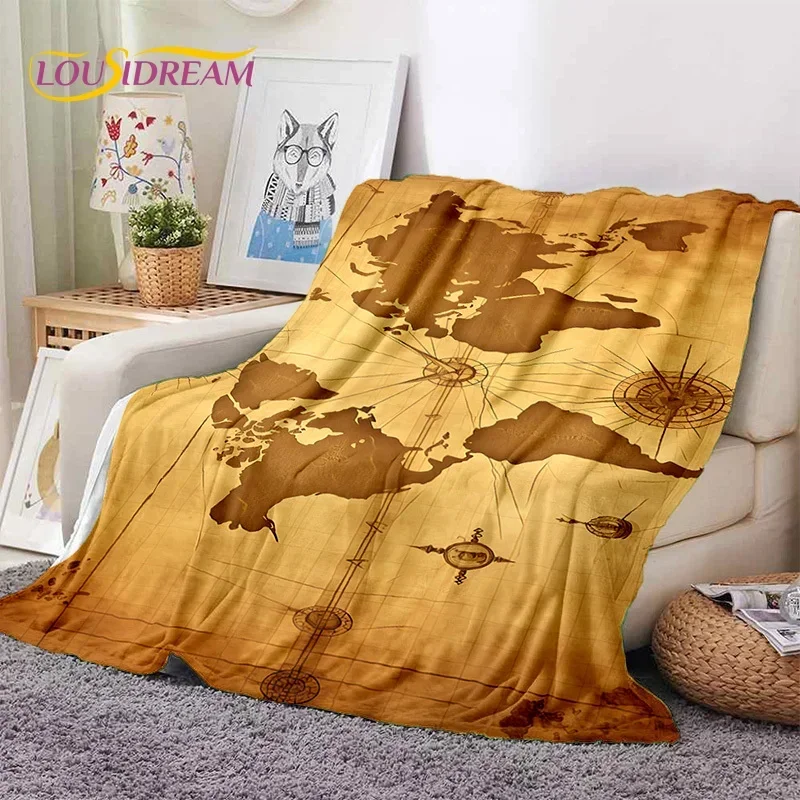 

3D Ancient Nautical Chart World Map Compass Soft Flannel Blanket for Beds Bedroom Sofa Picnic,Throw Blanket for Outdoors Leisure