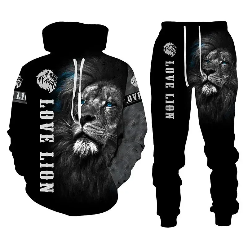 Animal 3D Tiger Printed Hoodie Pants Suit Cool Men 2 Pcs Streetwear Tracksuit Set Spring autumn Oversize Loose Men\'s Clothing