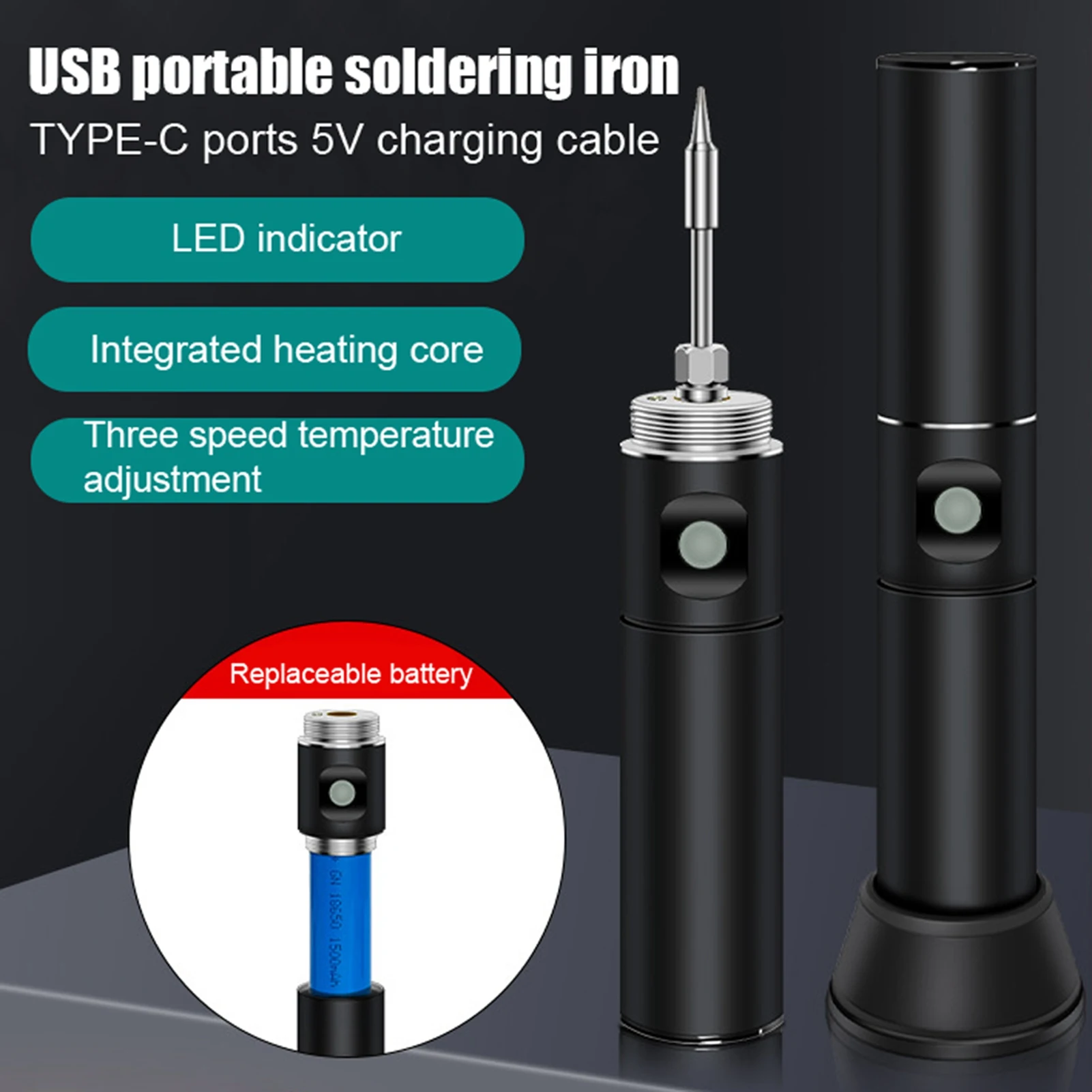 Smart Electric Soldering Iron Kit 800mAh 5V 8W Mini Wireless Adjustable Temperature 300-450℃ Intelligent Welding Soldering Tool image 2