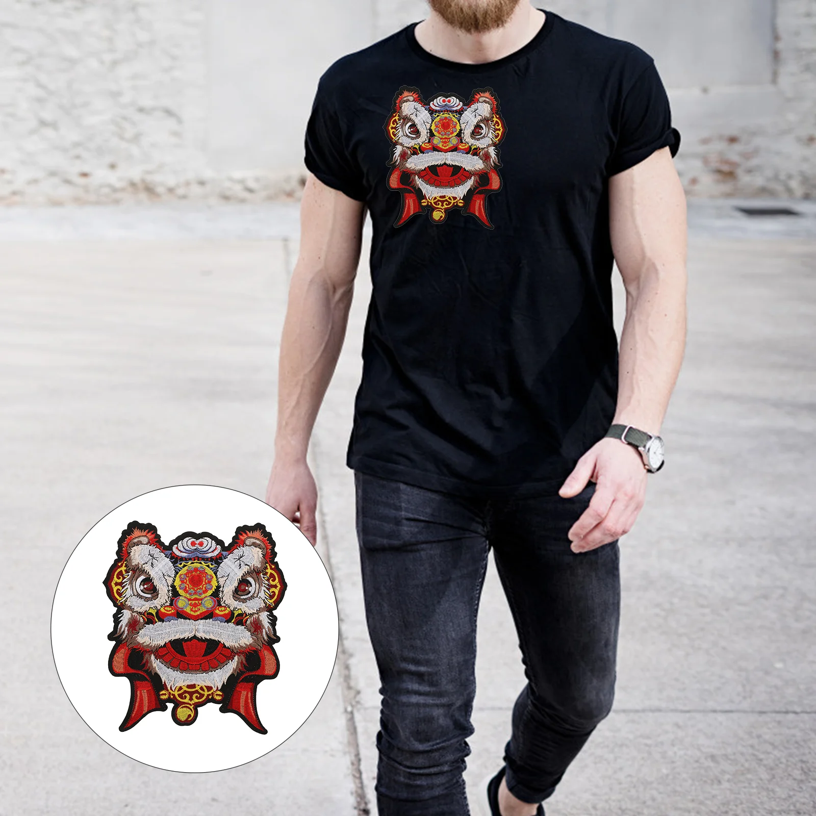 

2 Pcs Sticker Lion Dance Embroidered Cloth Patch Animals Fabric Polyester Sequins Embroidery Kit Sew Patches