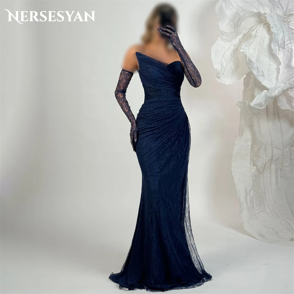 

Nersesyan Luxury Lace Mermaid Evening Dresses Off Shoulder Pleats Formal Dress Backless Sleeveless Party Gowns 2025 Customized