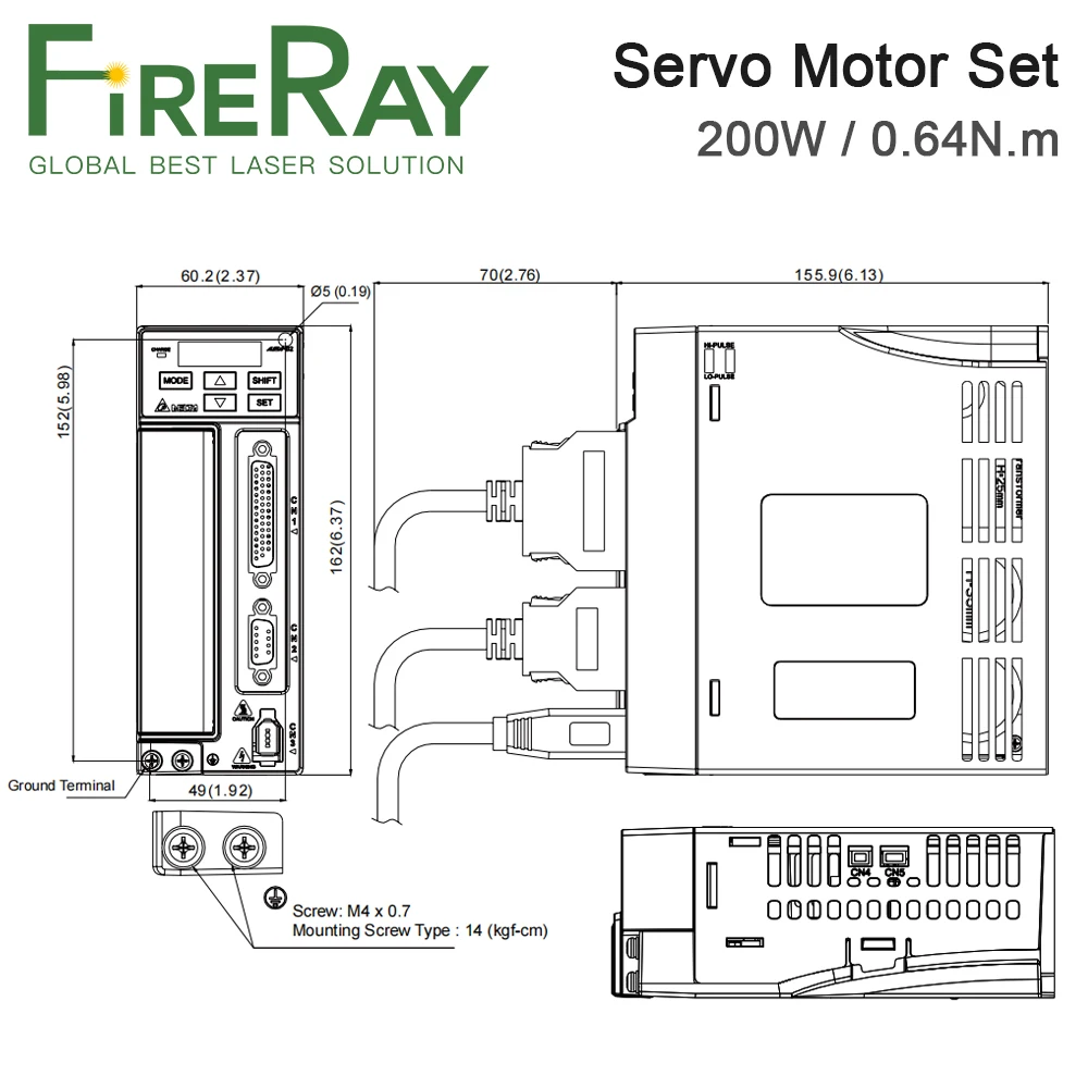 FireRay Stock Delta B2 200W AC Servo Motor Kits 3000RPM 0.64N.m ASD-B2-0221-B+ECMA-C20602RS