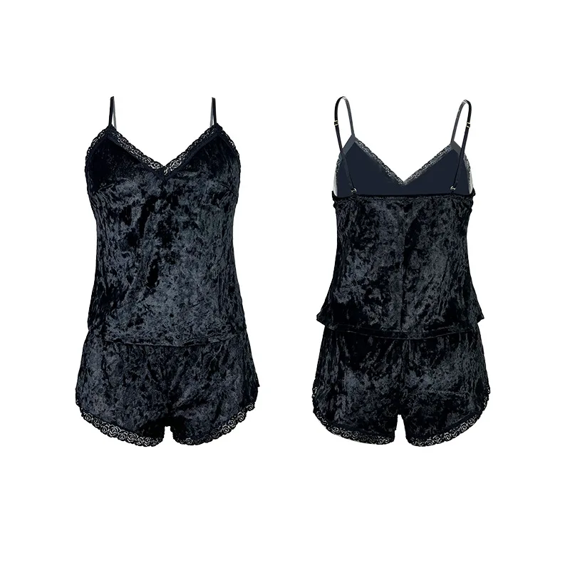 Best-selling autumn and winter velvet women's camisole and shorts two-piece set, comfortable sleepwear and loungewear 580 SC9N