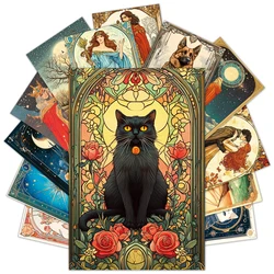 50pcs Tarot Card Wall Art Prints,Retro Postcards with Black Cat Moon,Mini Poster for Room Wall Decor,Vintage Greeting Card Gifts