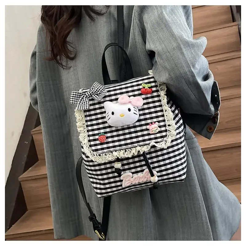 حقائب ظهر Hello Kittys Girl للنساء حقيبة يد لطيفة لربيع وصيف جديدة من الدانتيل بسعة كبيرة حقائب ظهر نسائية للطالبات