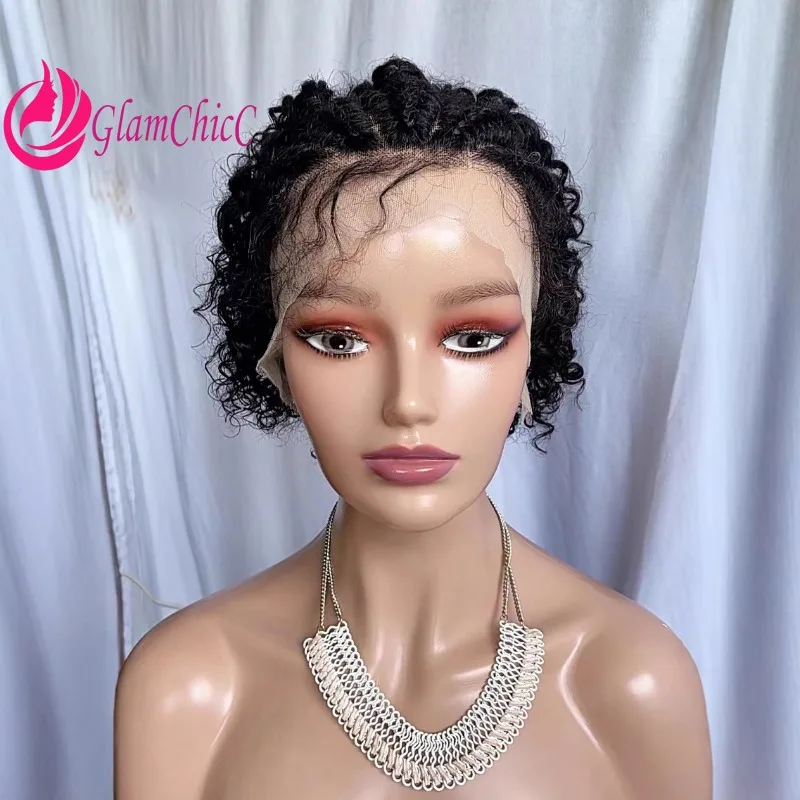 

High Quality 13X4 Lace Front Short Braids with Curly Hair Natural Color 6 Inch Human Hair Wig 180% Density Brazilian Virgin Remy