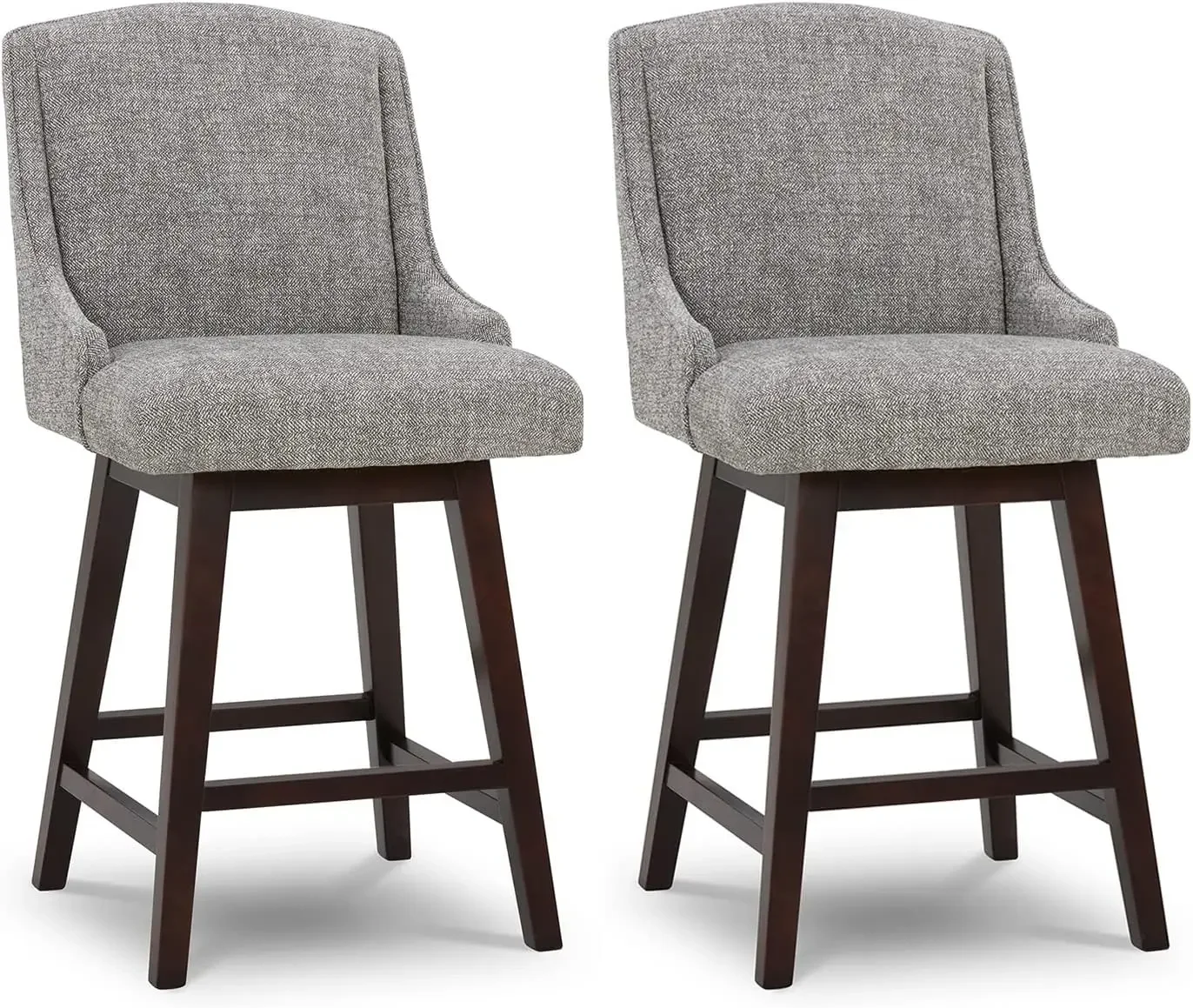 Counter Height Swivel Barstools, FSC Certified Upholstered Fabric Bar Stools Set of 2, 26" Seat Height, Pebble Grey