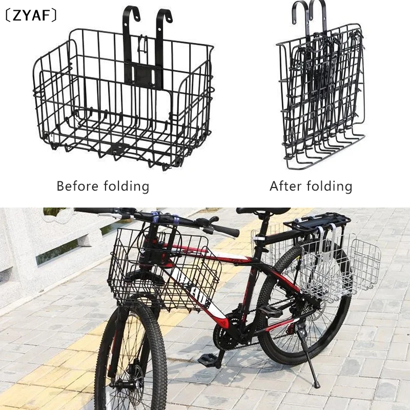 Cesta de almacenamiento plegable para bicicleta de montaña, cesta delantera y trasera para colgar, cesta lateral delgada, accesorios para bicicleta, cesta para bicicleta〔ZYAF〕