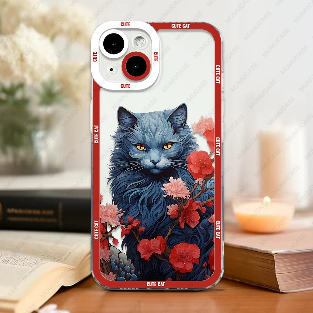 Phone Case For iPhone 15 14 13 Pro Max 12 Mini 11 XS X XR SE 7 8 Plus Soft Cover Cute Cat