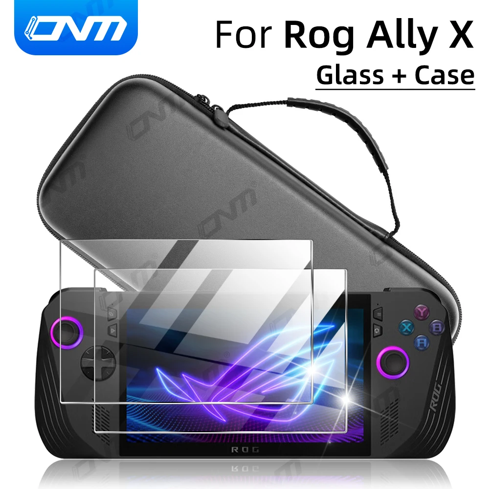 

Glass + Carrying Case for Rog Ally X Console Accessories for Asus Rog Ally X Screen Protector + Portable Protective Storage Bag