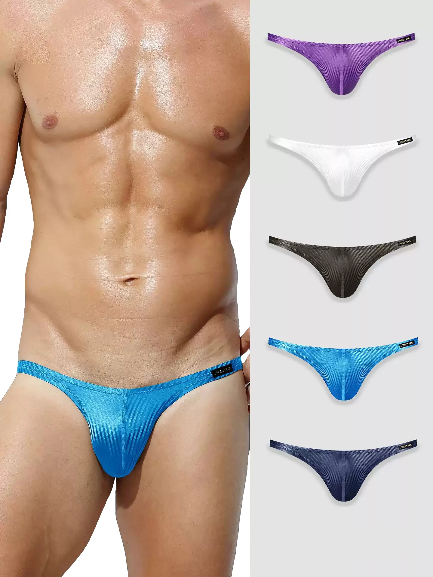 Men's High Slit Underwear Ice Silk Bright Briefs Sexy Hot Lingerie Solid Big Pouch Bikini Underwear Tight Panties Jockstraps