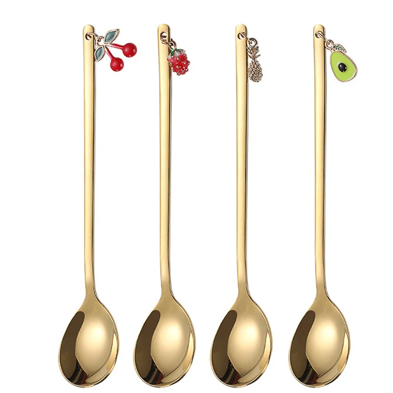 Cute Metal Pendant 304 Stainless Steel Spoon Hollow for Ice Cream Tea Dessert Coffee Scoops Kitchen Tableware Accessories