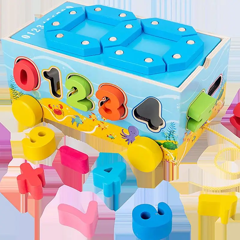 Bloque de bebé, juguete educativo de aprendizaje de madera, geometría, forma Digital, caja de inteligencia, remolque, juego de cubo de aprendizaje temprano para niños