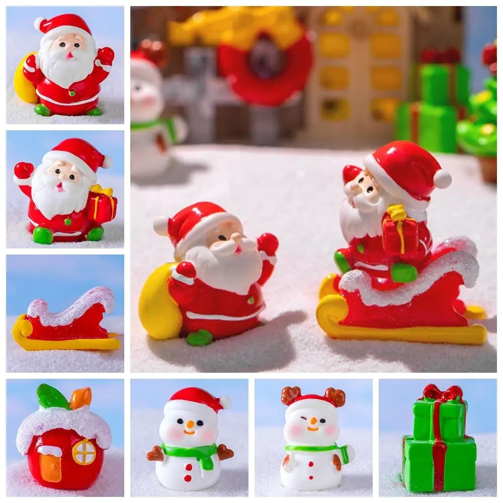 Gift Mini Christmas Figurines Resin Santa Clause Miniature Knick-knacks Bonsai Decor Fairy Garden Cartoon Snowman Statue