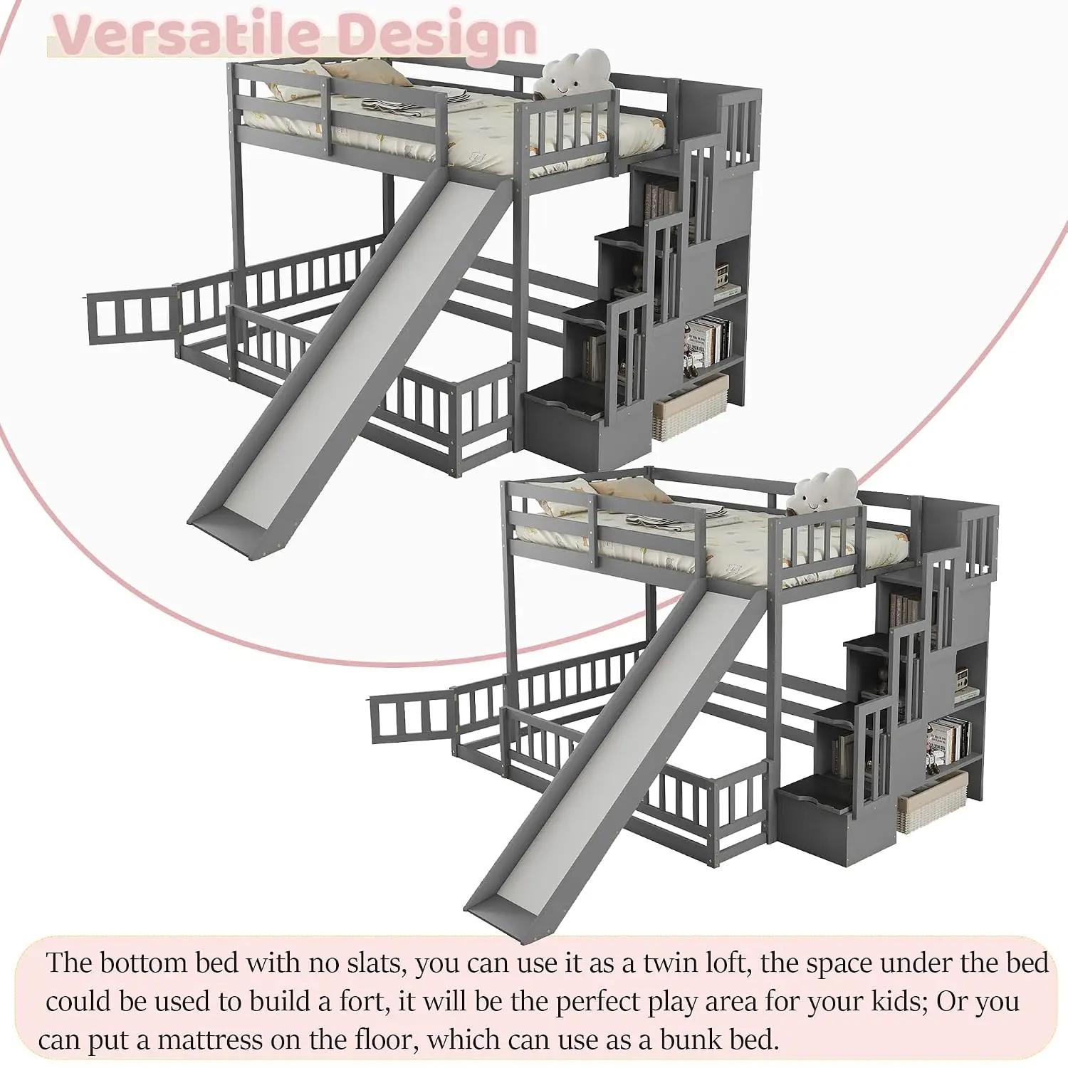 Etagenbett mit niedrigem Holzr – Bunk Bed With Stairs And Slide Bewertung und Preis