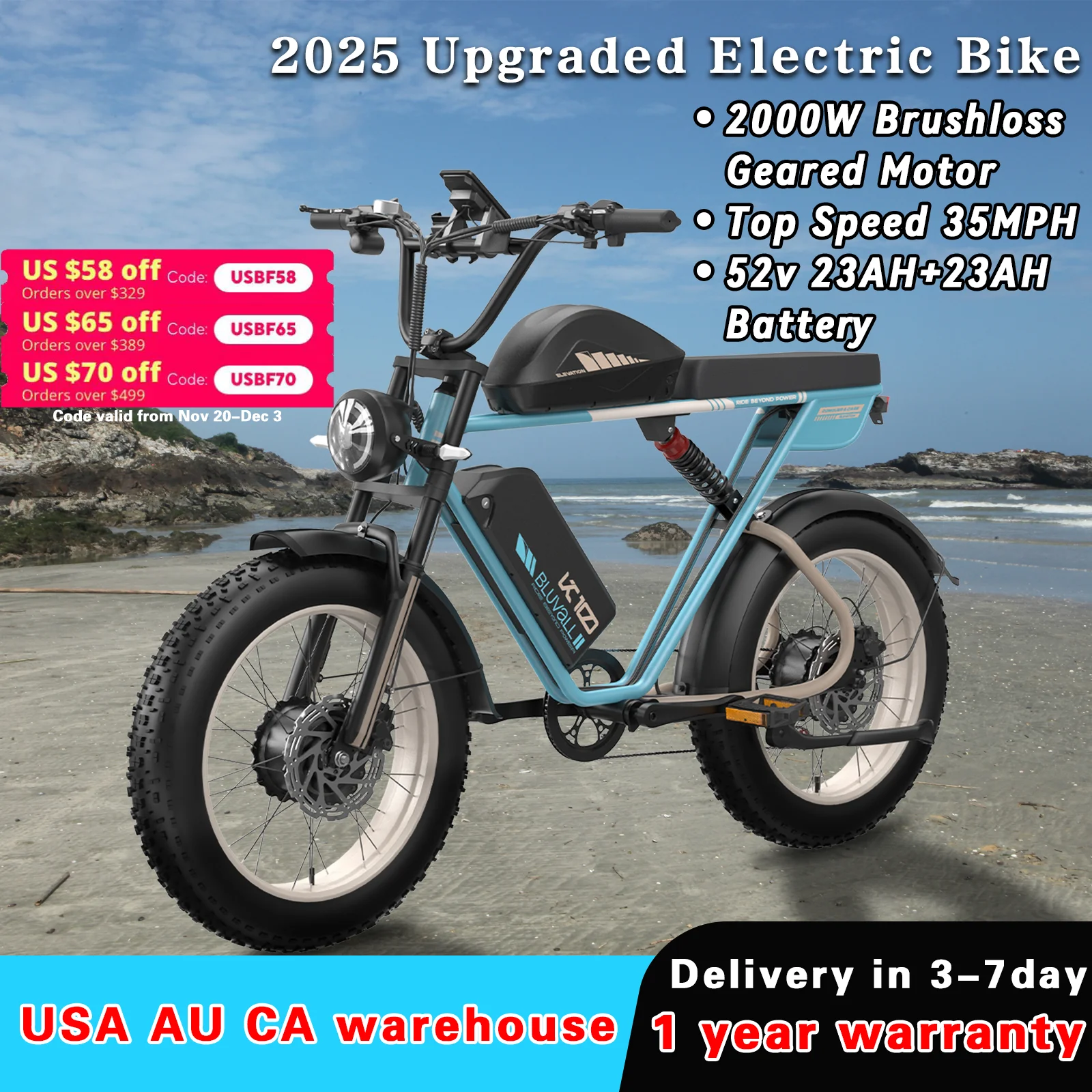 

52V Dual Motors Electric Bike Long-Range Ebike 35MPH City Cruiser 160-Mile Range Adults Commuter E-Bike Smart LCD Display