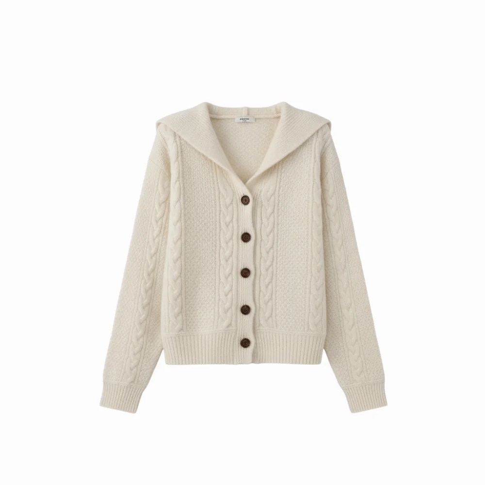 

Flip Collar Grid Crochet Sweater Long Sleeve Autumn Spring Fried Dough Twists Cardigan Ladies Tops Preppy Style Slim Crop Coats