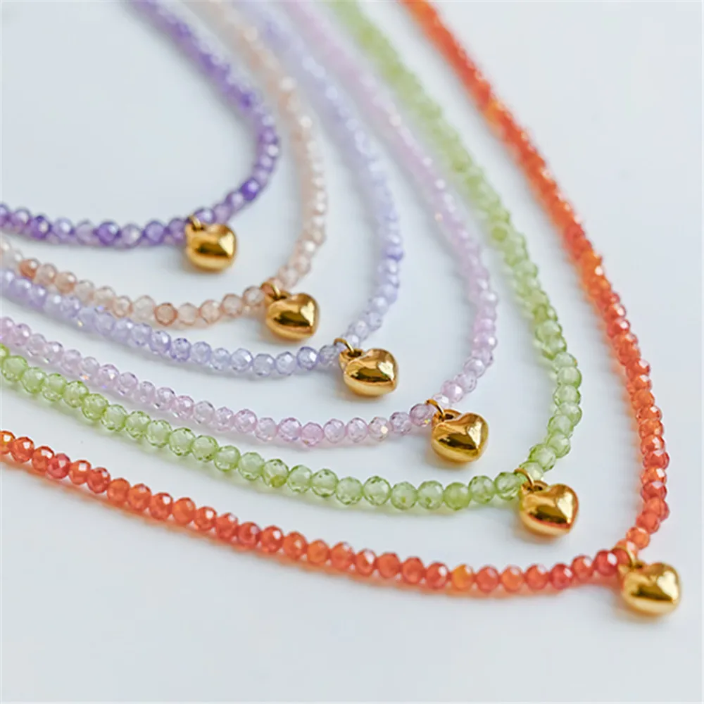 Handmade Colorful Shining Zircon Necklace Sweet Love Pendant Ins Style Commute Stackable Clavicle Chain Romantic Women Jewelry