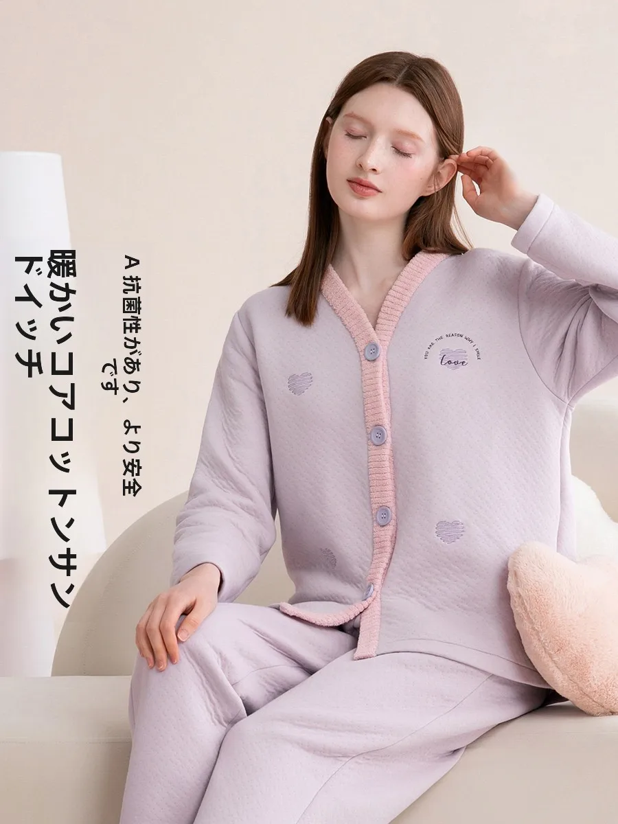 fenteng-femmes-spwear-decontracte-coupe-ample-coton-rembourre-maison-vetements-v-ne-longue-sve-couche-d'air-thermique-automne-hiver