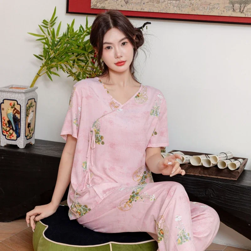 Pyjamas Summer Women's Clothing Sets New Thin Home Loose Cozy Affordable Soft Elegant High-quality Casual Cool Breathable Mature