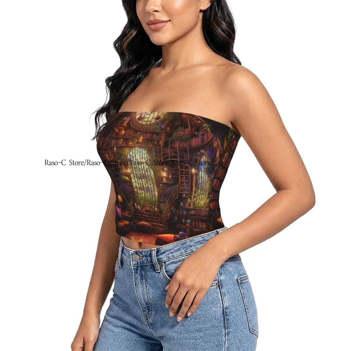 Women strapless blouses sleeveless Enchanting And Whimsical World Of Literature halter-neck sexy short-sleeved blouses