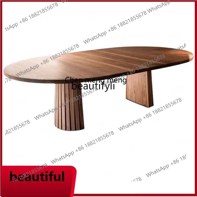 

X Black Walnut High-End Creative Solid Wood Large Board Table Minimalist Nordic Log Ellipse Dining Table