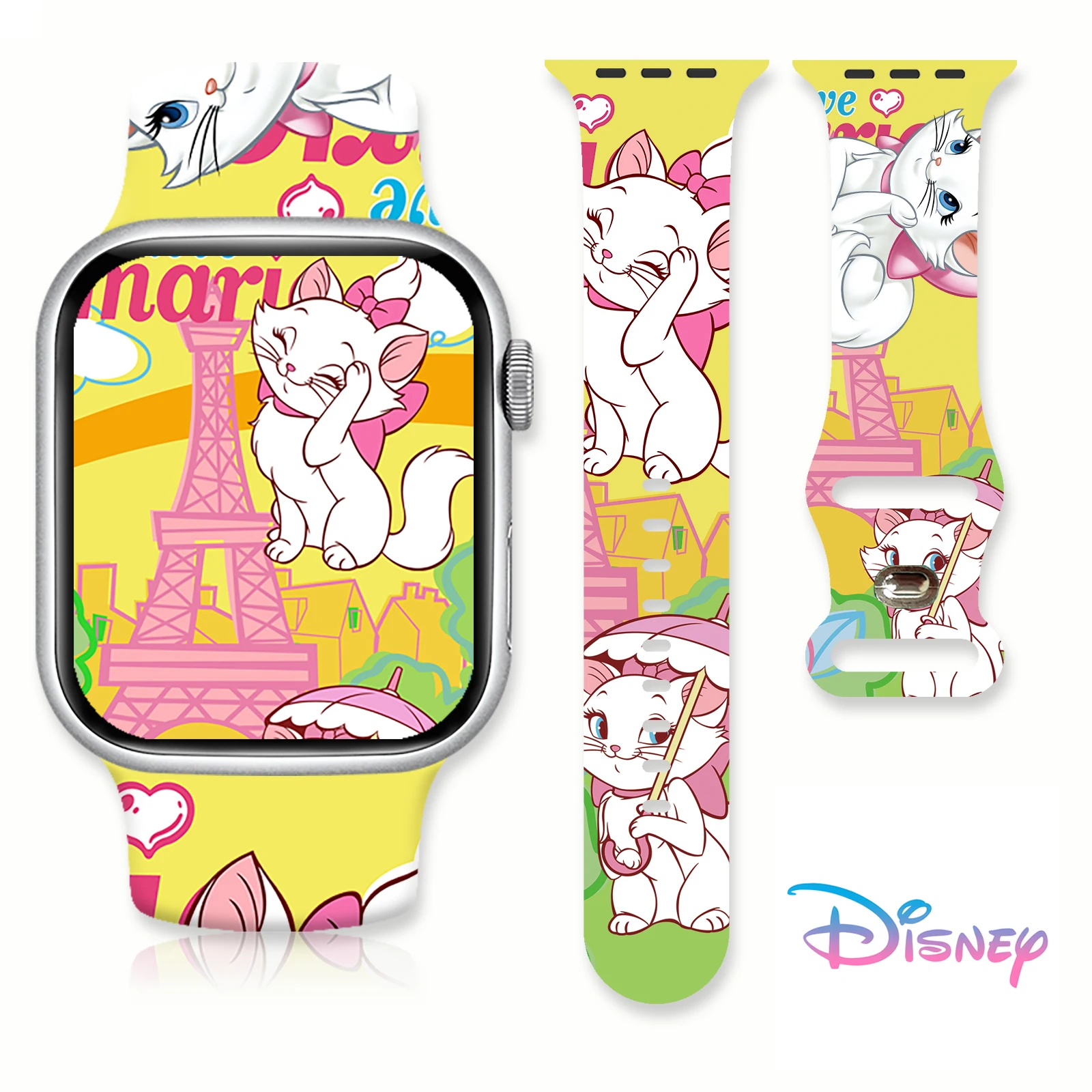 Disney Glamorous Marie Cat Series Print Band for Apple Watch 11/10/9/SE, Soft Silicone Replacement Strap for 46mm/45mm/44mm/42mm