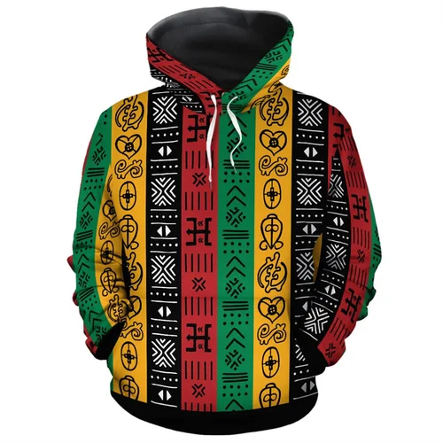 Sudadera con capucha con estampado único de tribus étnicas africanas para hombre, ropa con estampado étnico, Abrigo con capucha, sudaderas holgadas Vintage de calle Harajuku