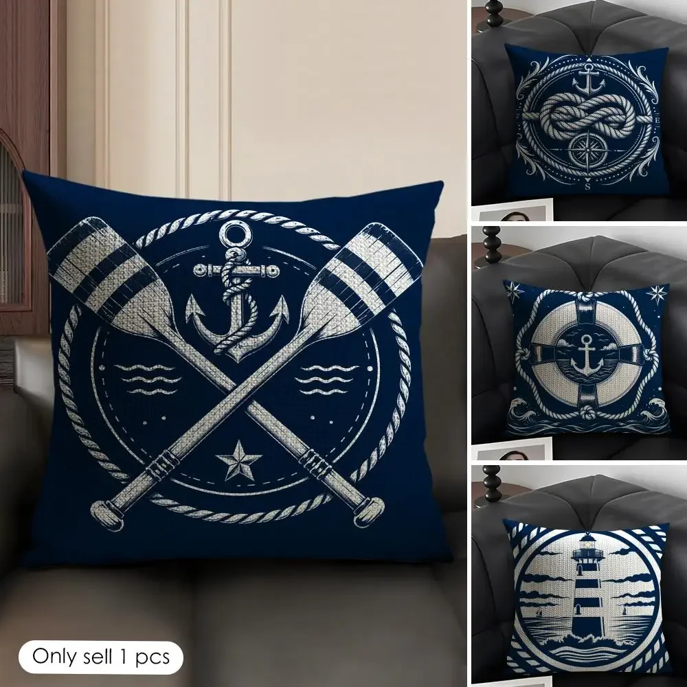 Nautical Theme Throw Pillow Cover for Sofa Ocean Anchor Sailor Coastal Decor Cushion Pillowcase