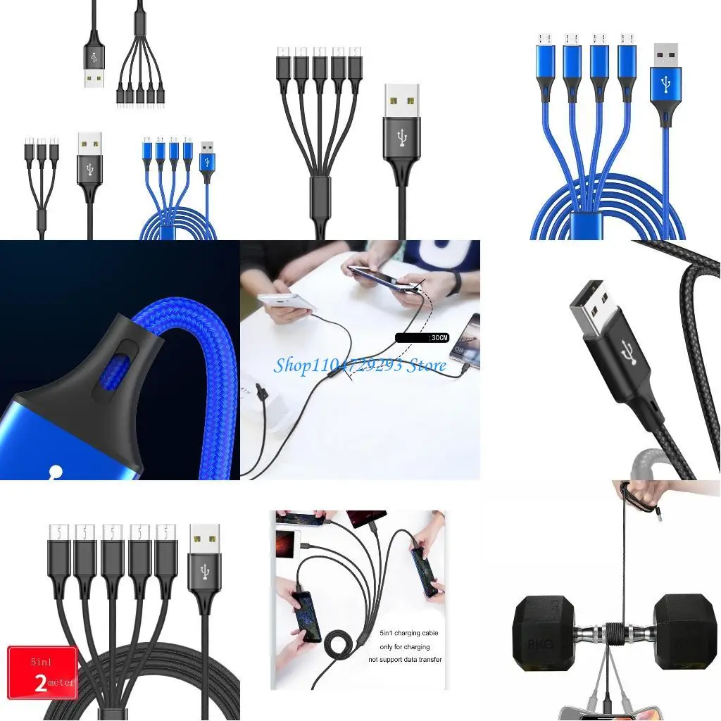 

Y2GD 1 In 3/4/5 Out USB to Micro USB Charging Cable Nylon Braide Power Supply Cord