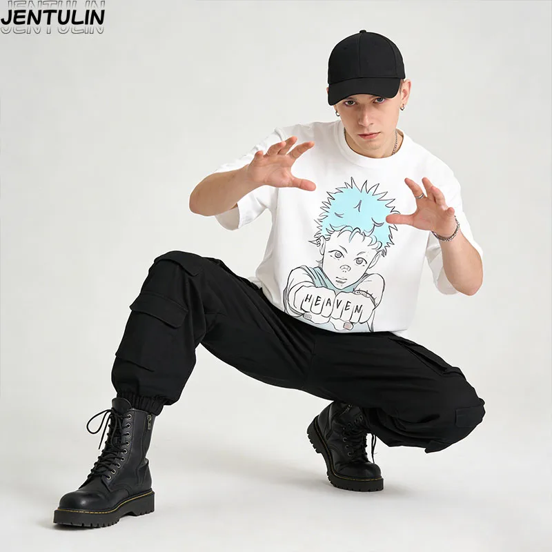 

Harajuku Aesthetics Pattern Printed Short Sleeved T-shirt Y2K Gothic Fashion Round Neck Oversized Pullover Casual Streetwear