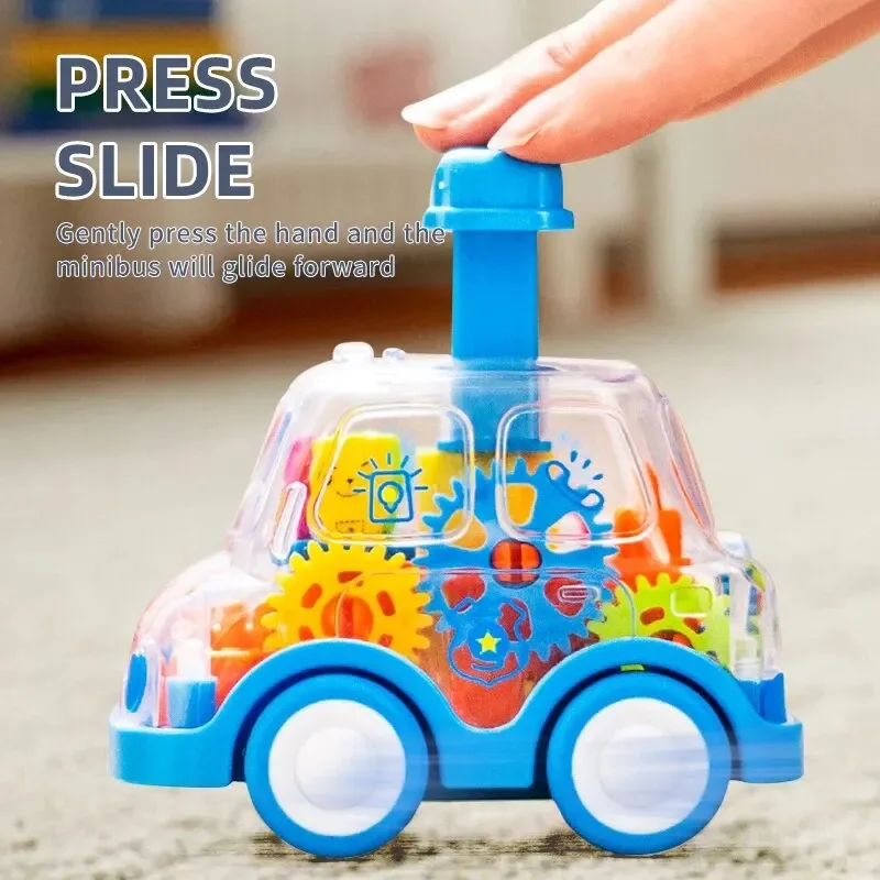 

Children's Cartoon Press Gear Car Toys Pull-back Transparent Puzzle Sliding Toy Child Boy Girl 1-3 Year Old Gift