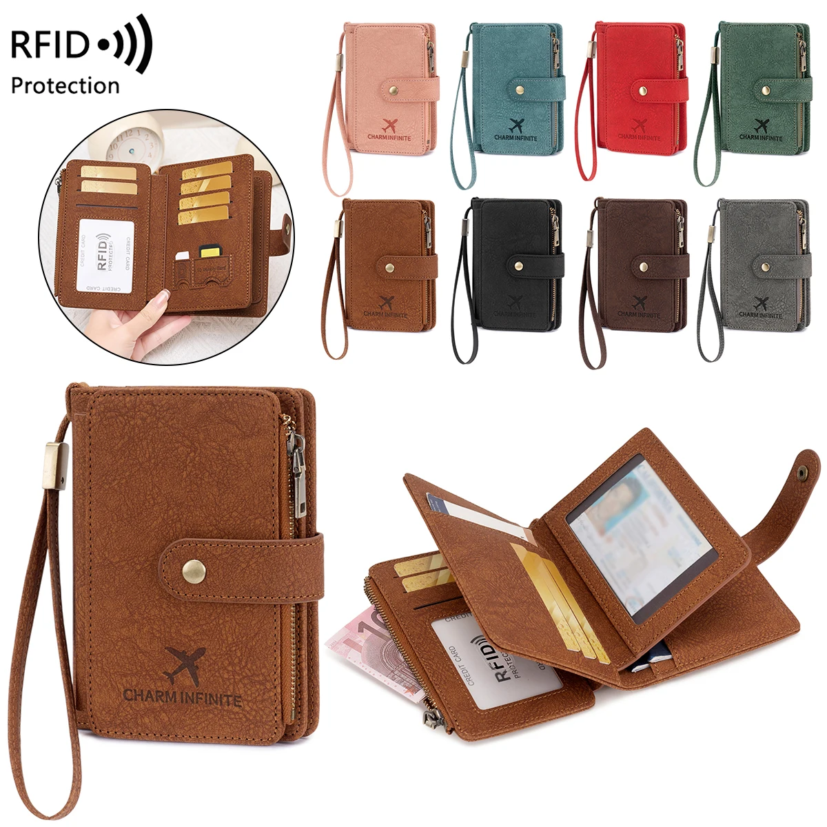 

Многофункциональный кошелек для паспорта с защитой от RFID, несколькими отделениями, застежками-молниями и сумкой для хранения дорожных документов