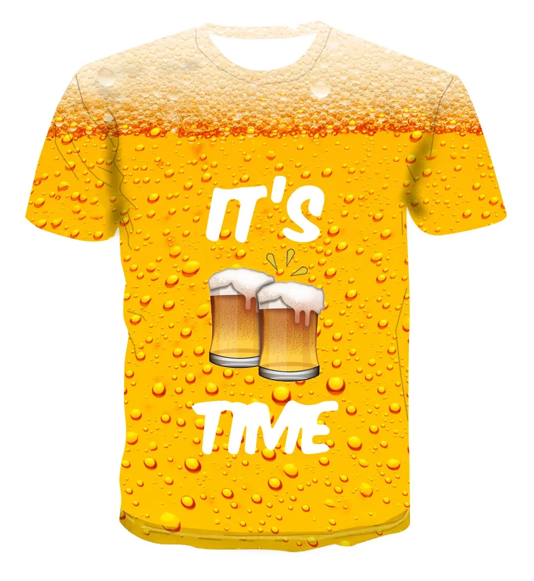 Men's CLOOCL Fashion Cool Yellow T-Shirt Fanta beverage Beer 3D Printed Style Casual Quick Drying T-Shirt Round Neck men's Tops