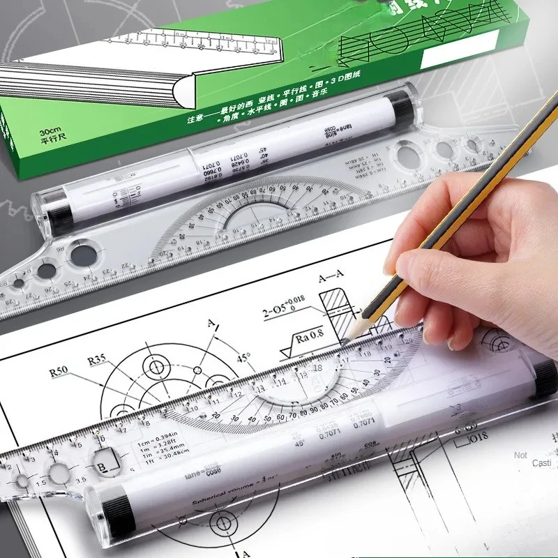 كرة الفضاء الموازية المتداول حاكم متري الرسم متعددة الوظائف أداة صغيرة/كبيرة الحجم 15/30 سنتيمتر واضح المتداول المهندس المعماري التقنية