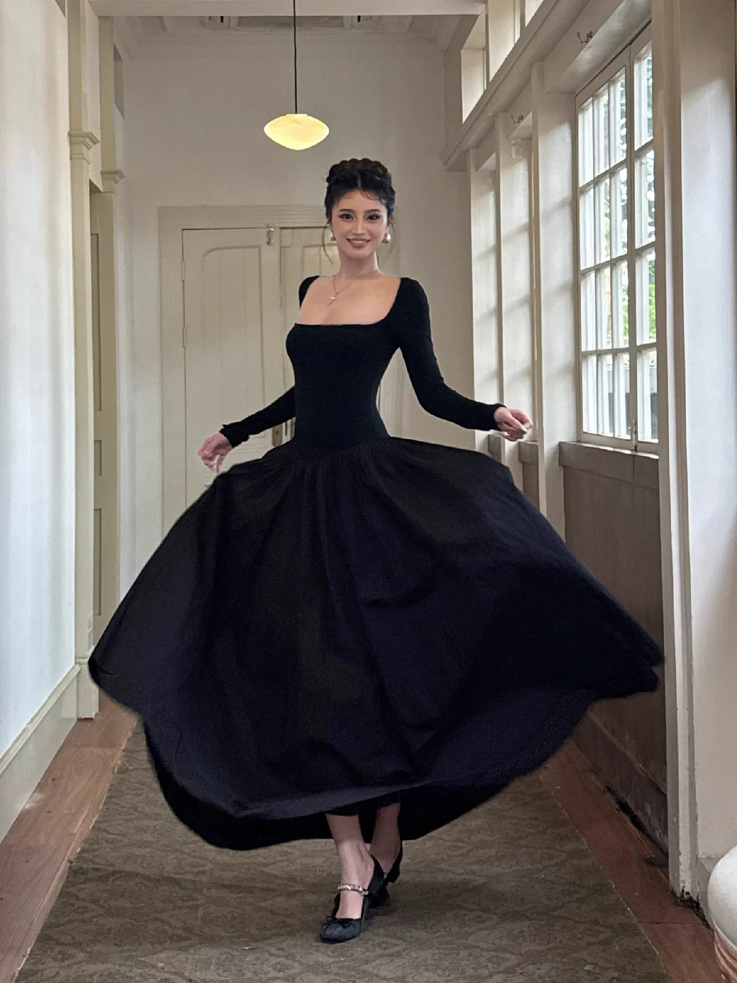 Dulzura Autunno Moda Sexy Colletto Quadrato Manica Lunga Backless Abito Lungo Allentato Donna Solido Abito Elegante Party Club Prom Outfit