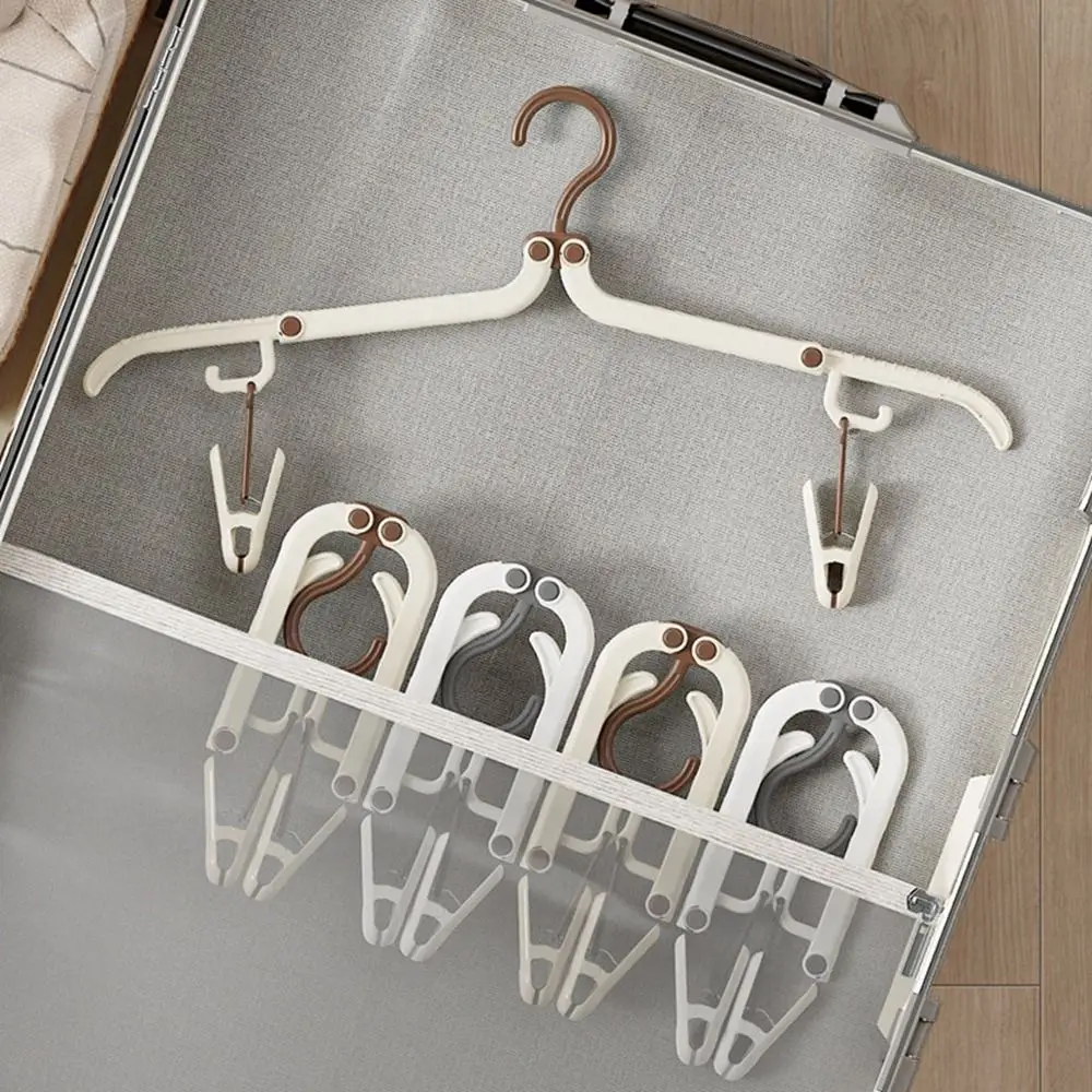 

5Pcs Anti-slip Foldable Clothes Hanger Space Saving Plastic Travel Hangers Windproof with 2 Clothespins Clothes Drying Rack