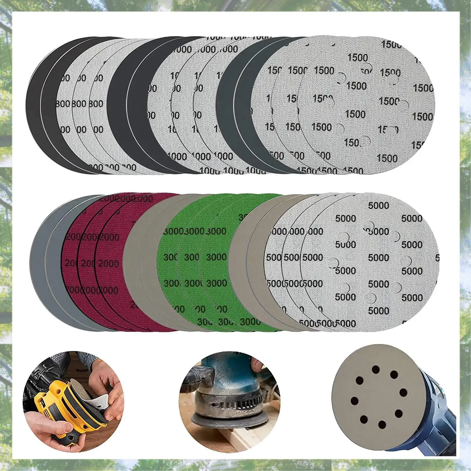 

Премиум-30 шт., наборы 5-дюймовых шлифовальных дисков, крючок и петля, 5 дюймов, комбинация с 8 отверстиями (800/1000/1500/2000/3000/5000), наждачная бумага, новая