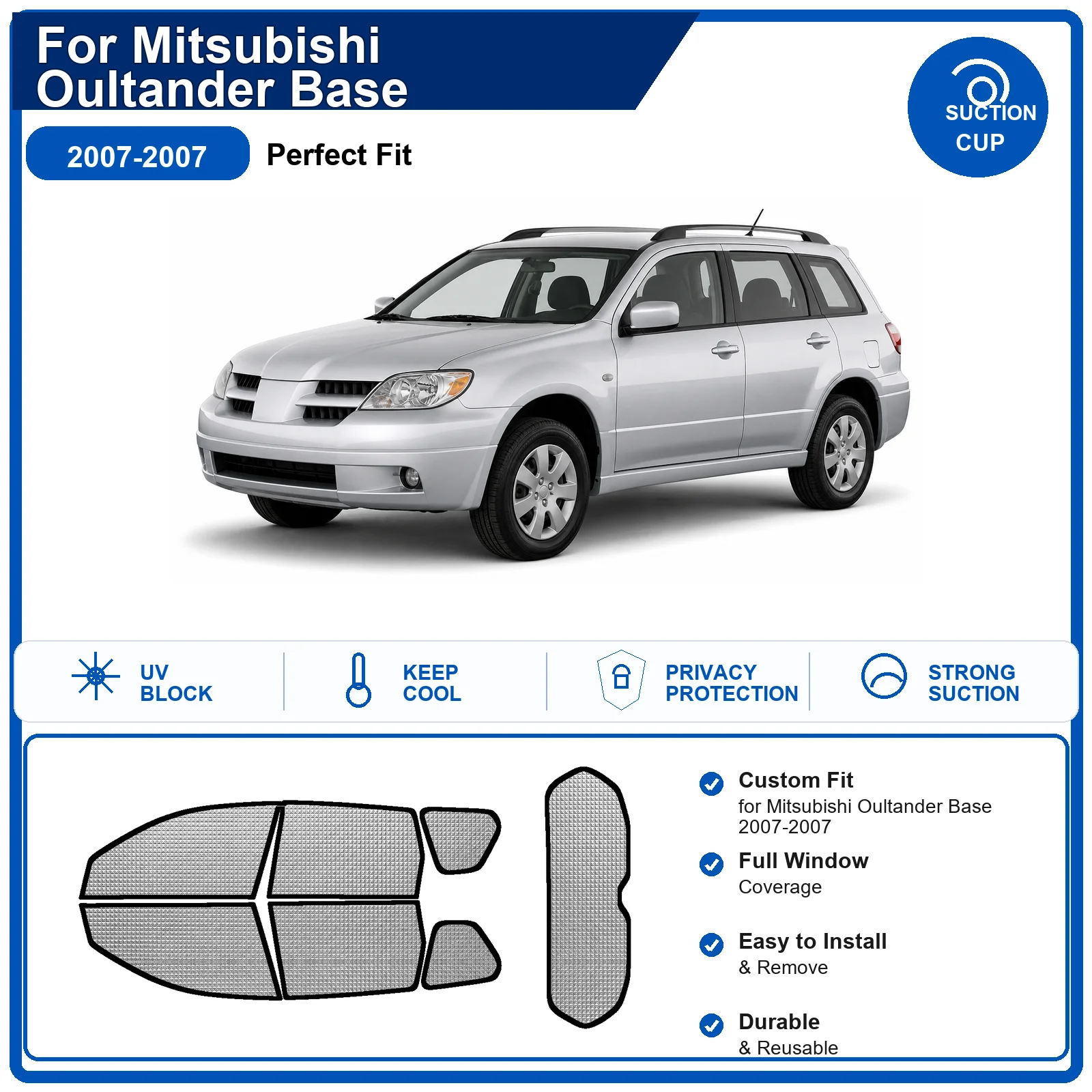 For Mitsubishi Oultander Base 2007-2007 Custom Full Set Windshield Sun Shade Aluminum Foil Heat Insulation Anti UV Foldable