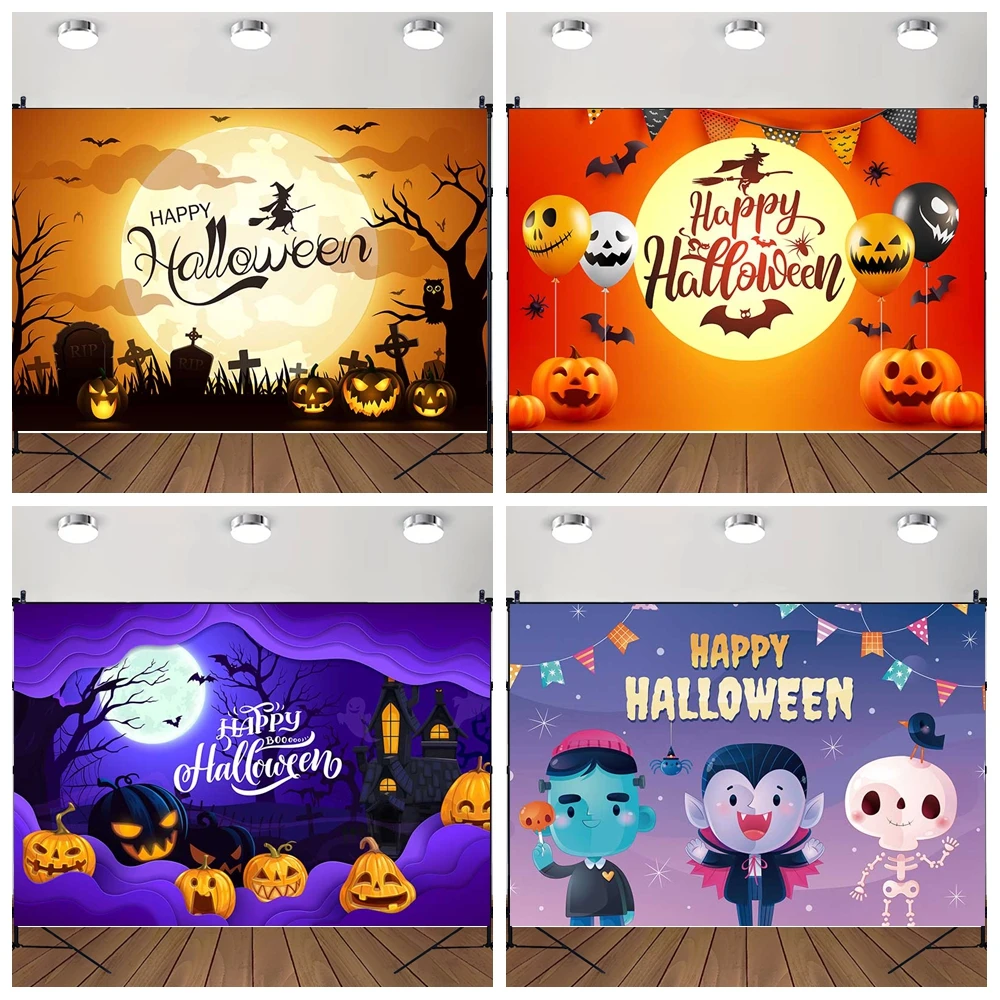 

MOON.QG 2025 Halloween Backdrops Vampires Pumpkin Lanterns Witches Backgrounds For Photographs Poster Photocall Photobooth Party