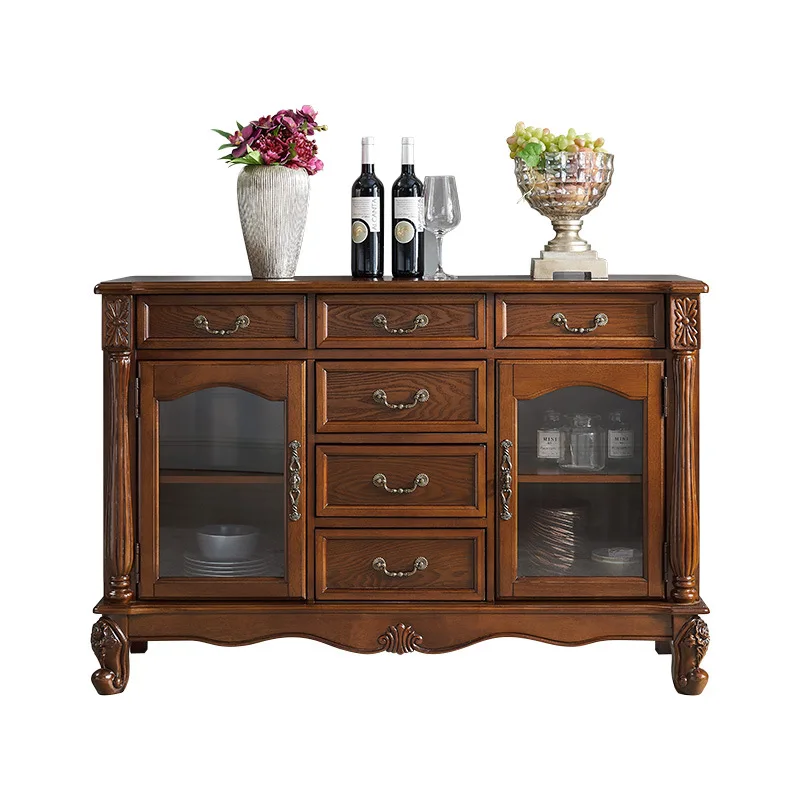 American all-solid wood dining side cabinet, cupboard, household kitchen storage, European-style porch cabinet decoration