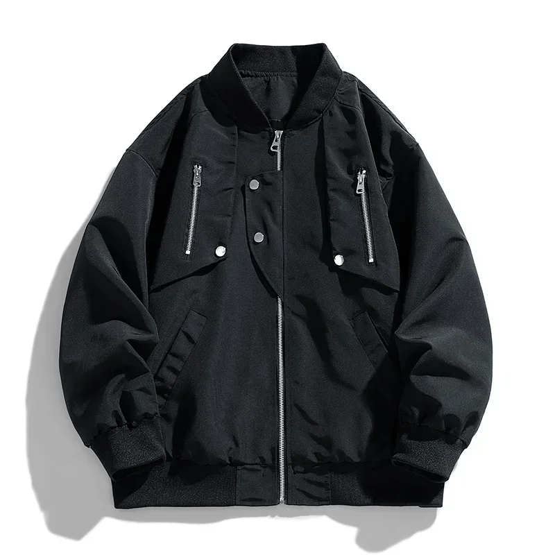 

American High Street Overalls Coats Men's Spring Fall Thin Casual Baseball Clothing Vintage Pilot Jacket PU Kids High-quality