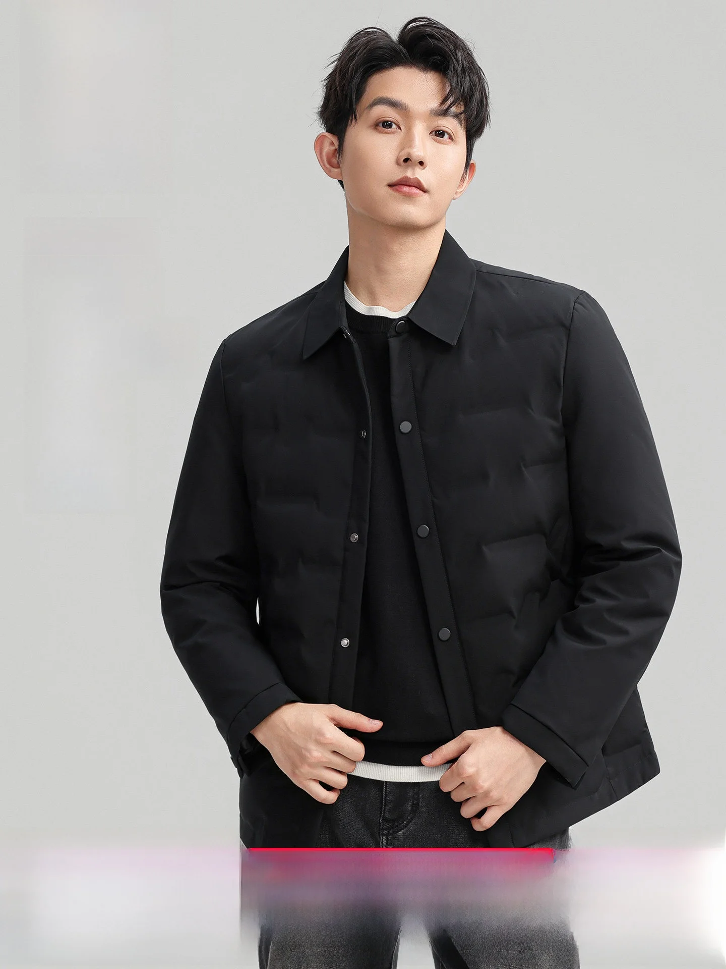Lormen Men's Casual Short Collarless Shirt-Style down Jacket Warm Outerwear Fashionable Urban Style Outdoor Polyester Fiber D...