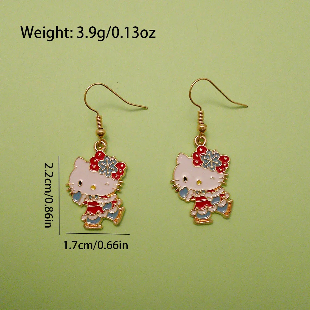 Anime Sanrio Hello Kitty Earrings Cartoon Figure Xmas Kiitty Cat Metal Badge Pendant Ear Drop Christmas Jewelry Accessories